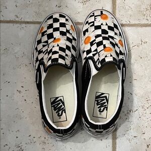 Vans Women's Checkered Slip-On Sneakers - Black, White, Orange